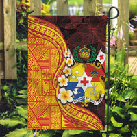Tonga Culture Garden Flag Ngatu Pattern with Plumeria and Hibiscus LT03 Garden Flag Black - Polynesian Pride