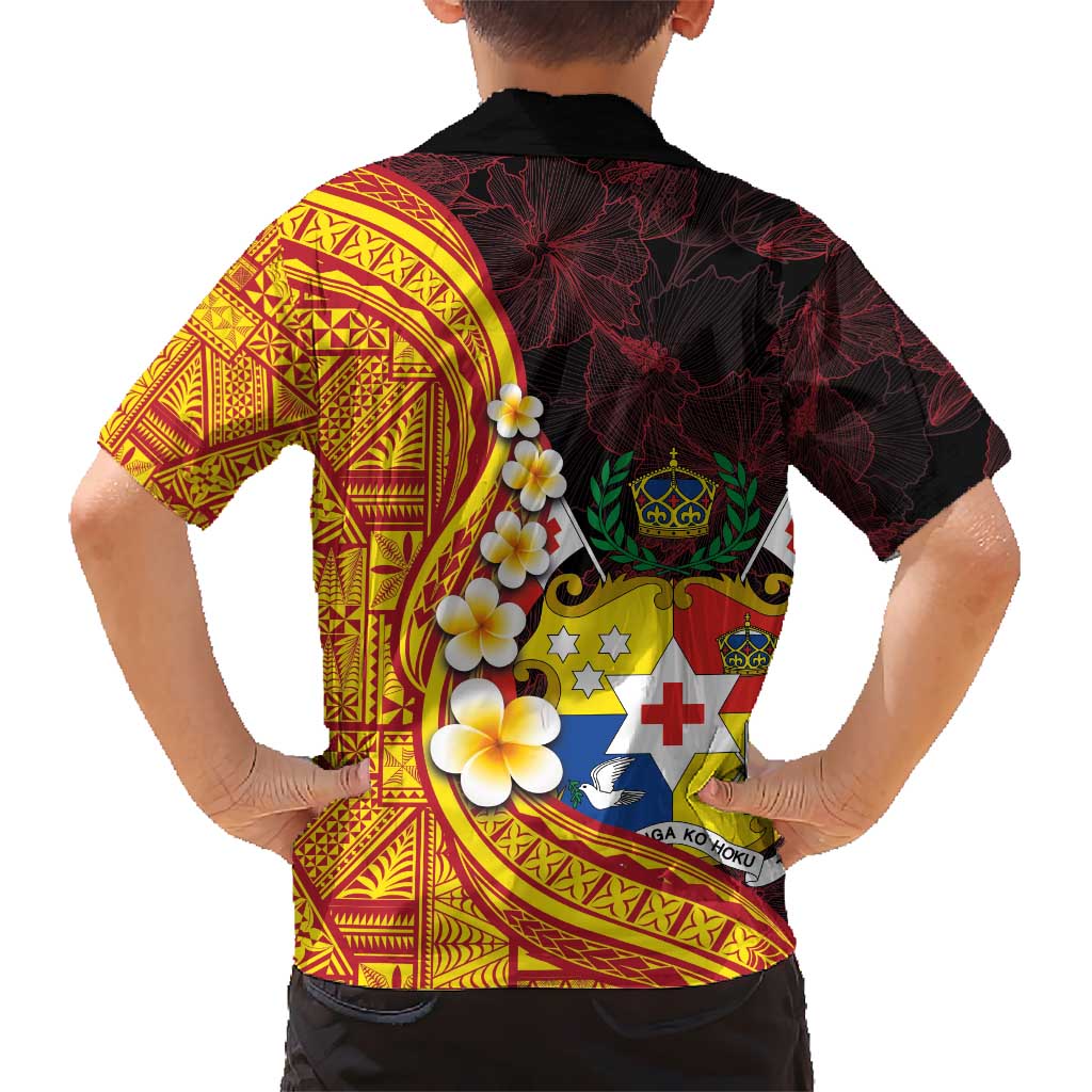 Tonga Culture Kid Hawaiian Shirt Ngatu Pattern with Plumeria and Hibiscus LT03 - Polynesian Pride