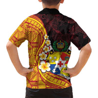 Tonga Culture Kid Hawaiian Shirt Ngatu Pattern with Plumeria and Hibiscus LT03 - Polynesian Pride