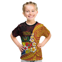 Tonga Culture Kid T Shirt Ngatu Pattern with Plumeria and Hibiscus LT03 Black - Polynesian Pride