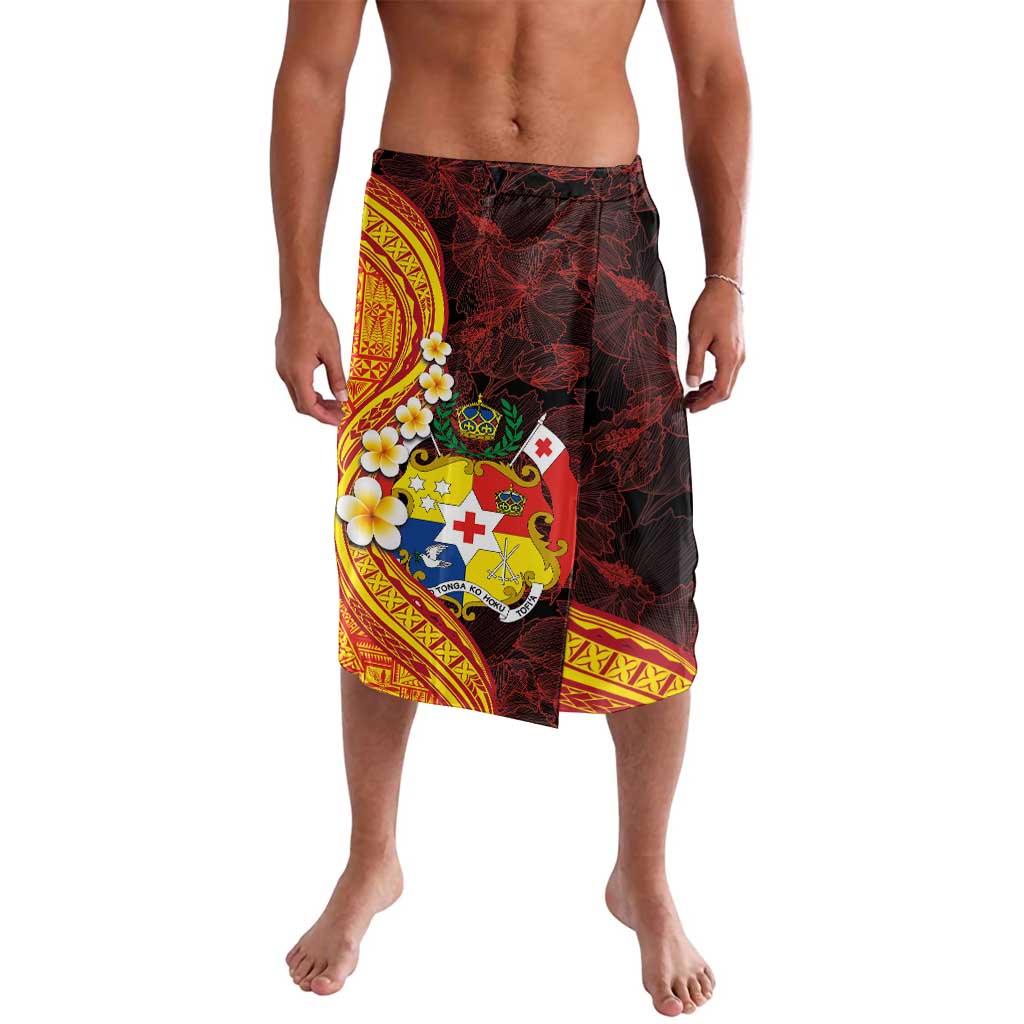 Tonga Culture Lavalava Ngatu Pattern with Plumeria and Hibiscus LT03 Black - Polynesian Pride