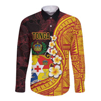 Tonga Culture Long Sleeve Button Shirt Ngatu Pattern with Plumeria and Hibiscus LT03 Unisex Black - Polynesian Pride
