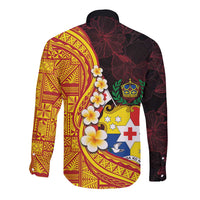 Tonga Culture Long Sleeve Button Shirt Ngatu Pattern with Plumeria and Hibiscus LT03 - Polynesian Pride