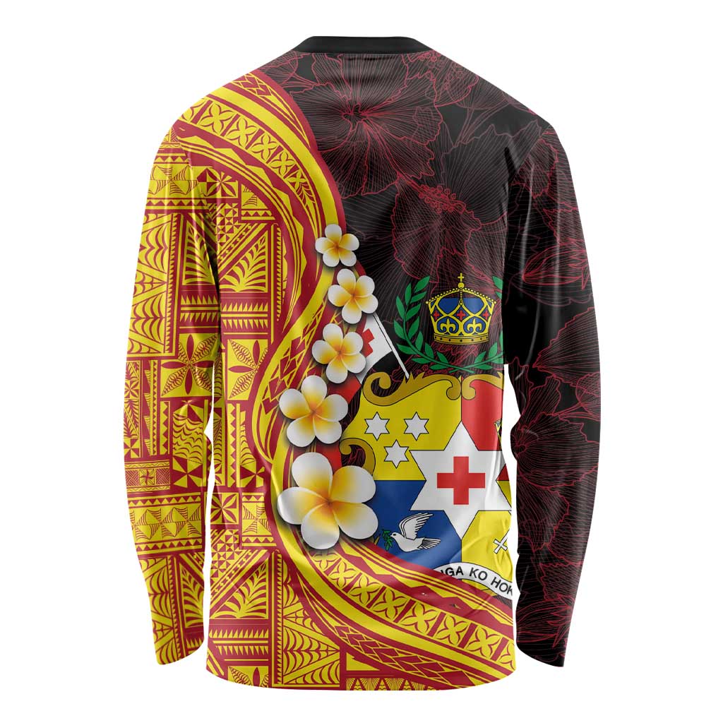 Tonga Culture Long Sleeve Shirt Ngatu Pattern with Plumeria and Hibiscus LT03 - Polynesian Pride