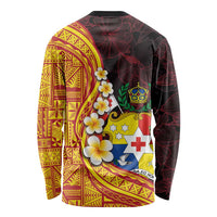 Tonga Culture Long Sleeve Shirt Ngatu Pattern with Plumeria and Hibiscus LT03 - Polynesian Pride