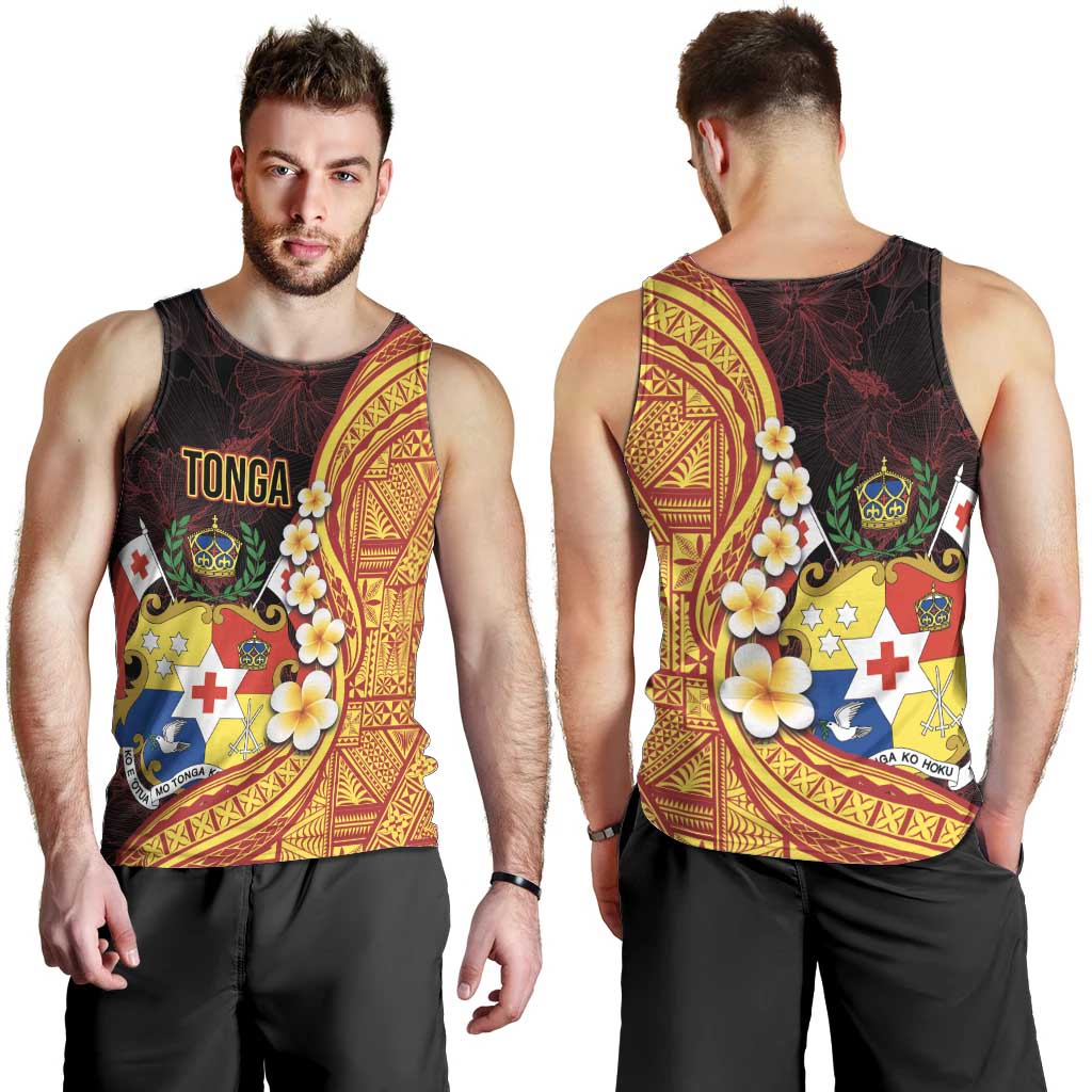Tonga Culture Men Tank Top Ngatu Pattern with Plumeria and Hibiscus LT03 - Polynesian Pride