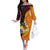 Tonga Culture Off The Shoulder Long Sleeve Dress Ngatu Pattern with Plumeria and Hibiscus