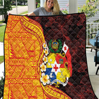 Tonga Culture Quilt Ngatu Pattern with Plumeria and Hibiscus LT03 Black - Polynesian Pride