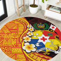 Tonga Culture Round Carpet Ngatu Pattern with Plumeria and Hibiscus LT03 Black - Polynesian Pride