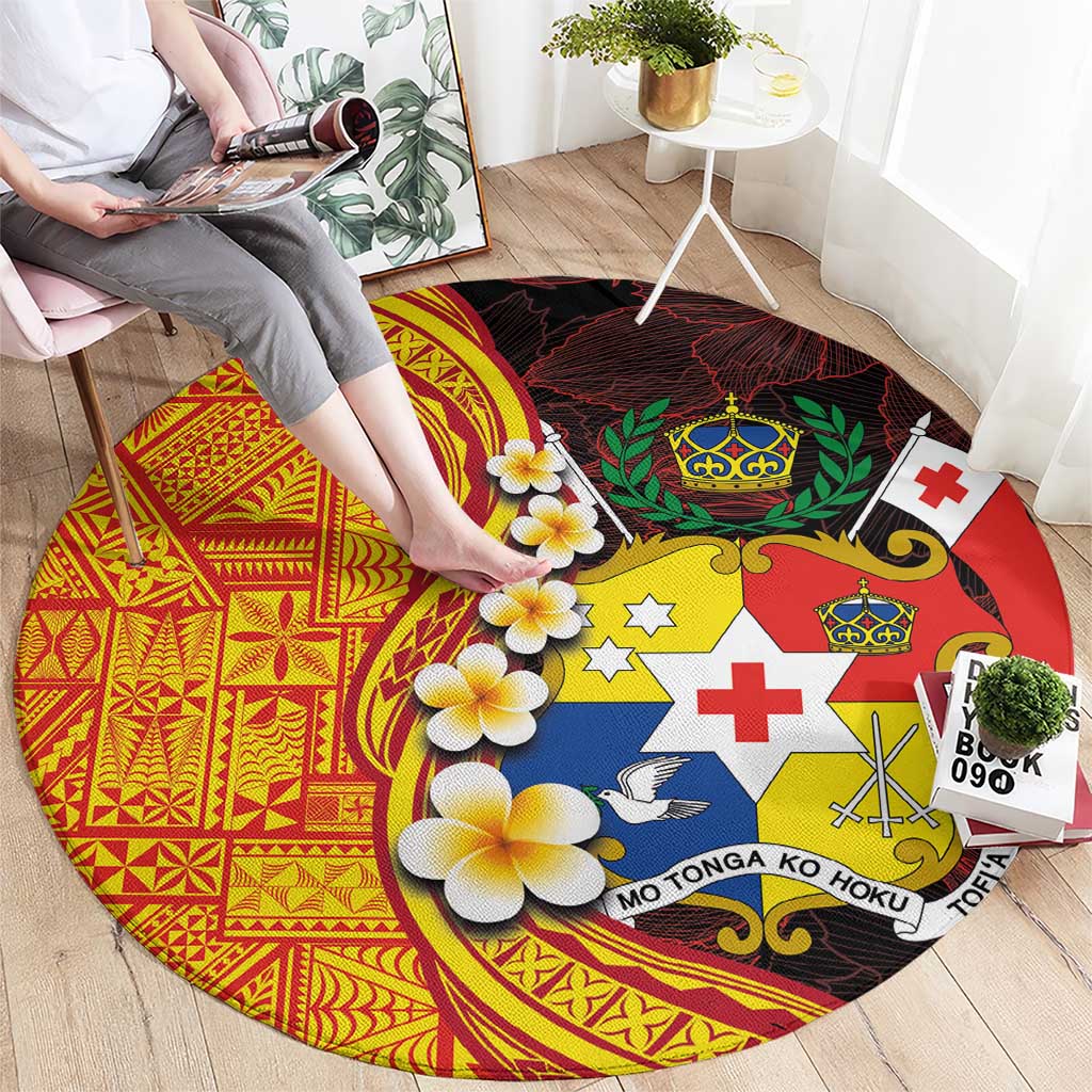 Tonga Culture Round Carpet Ngatu Pattern with Plumeria and Hibiscus LT03 - Polynesian Pride
