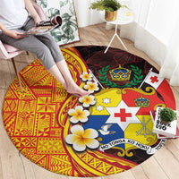 Tonga Culture Round Carpet Ngatu Pattern with Plumeria and Hibiscus LT03 - Polynesian Pride