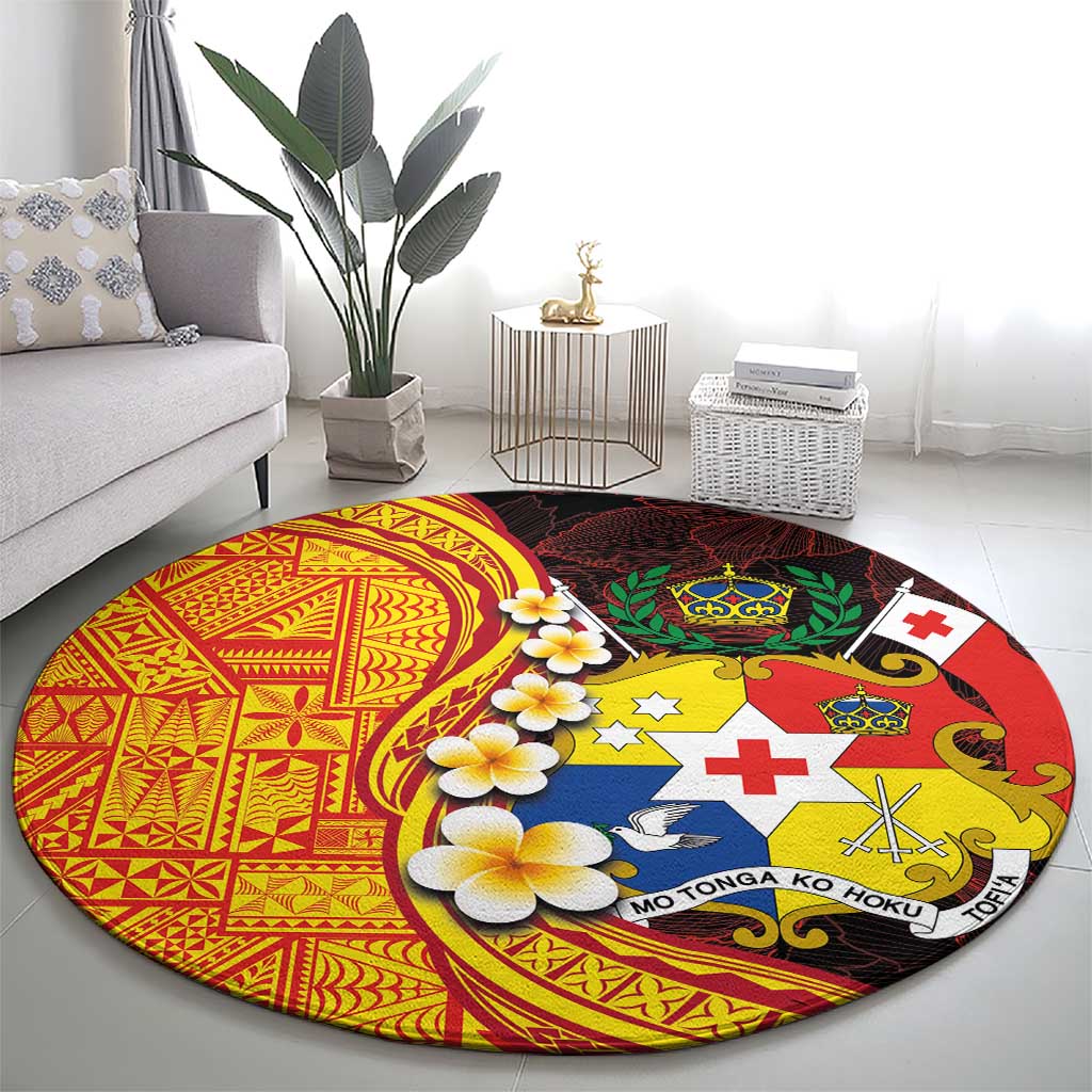 Tonga Culture Round Carpet Ngatu Pattern with Plumeria and Hibiscus LT03 - Polynesian Pride