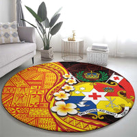 Tonga Culture Round Carpet Ngatu Pattern with Plumeria and Hibiscus LT03 - Polynesian Pride