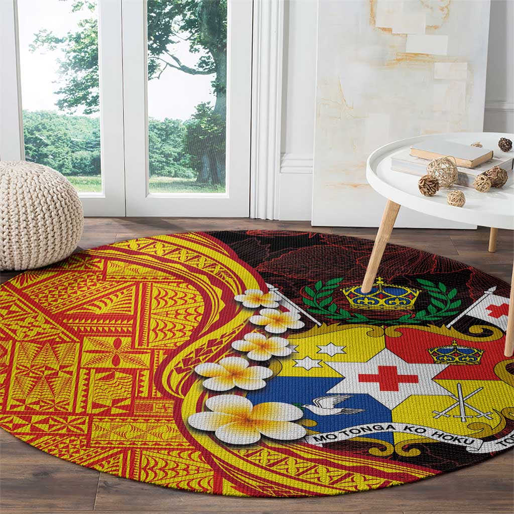 Tonga Culture Round Carpet Ngatu Pattern with Plumeria and Hibiscus LT03 - Polynesian Pride