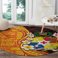 Tonga Culture Round Carpet Ngatu Pattern with Plumeria and Hibiscus LT03 - Polynesian Pride