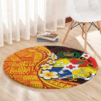 Tonga Culture Round Carpet Ngatu Pattern with Plumeria and Hibiscus LT03 - Polynesian Pride