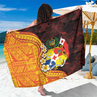 Tonga Culture Sarong Ngatu Pattern with Plumeria and Hibiscus LT03 One Size 44 x 66 inches Black - Polynesian Pride