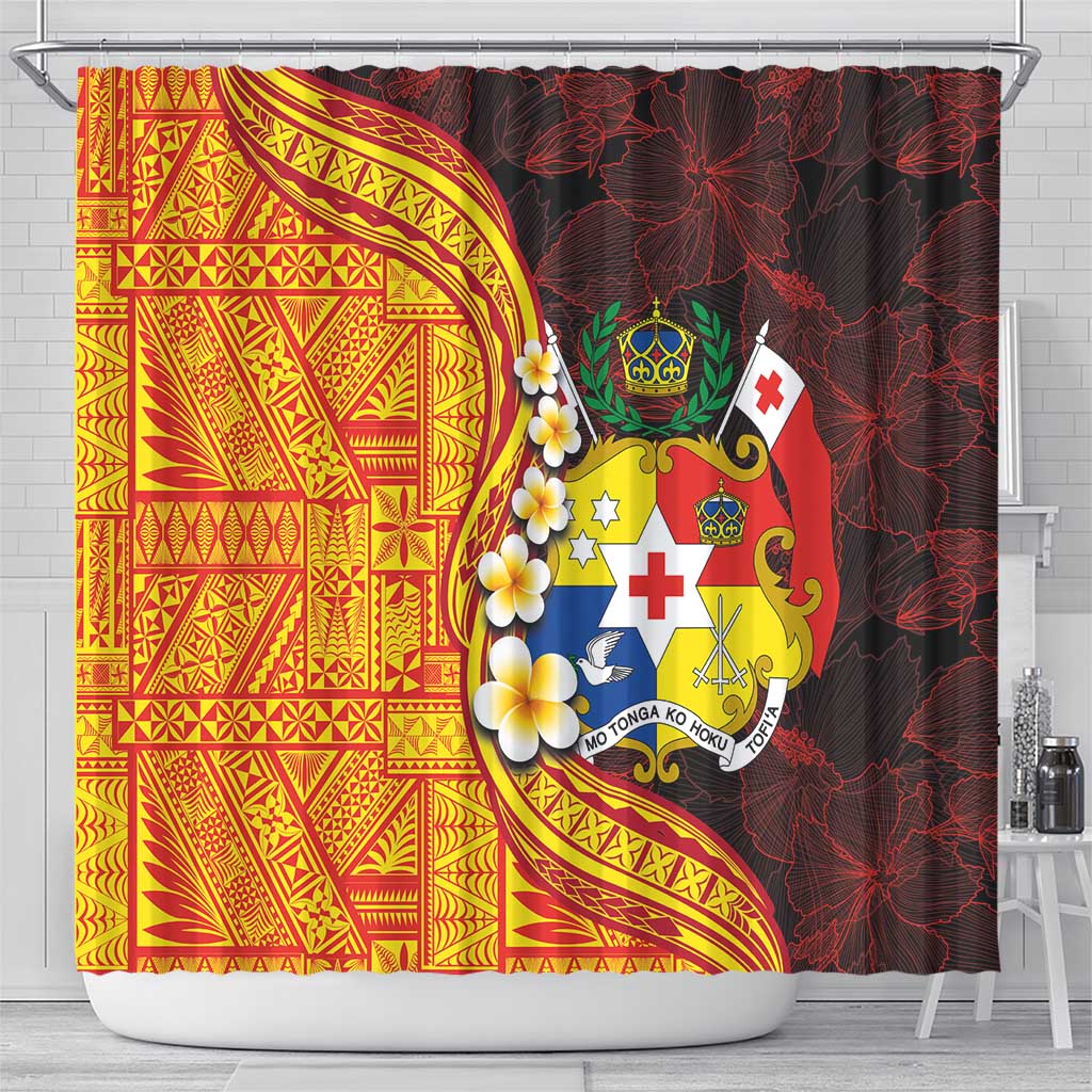 Tonga Culture Shower Curtain Ngatu Pattern with Plumeria and Hibiscus LT03 - Polynesian Pride