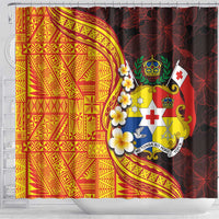 Tonga Culture Shower Curtain Ngatu Pattern with Plumeria and Hibiscus LT03 - Polynesian Pride