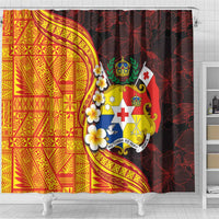 Tonga Culture Shower Curtain Ngatu Pattern with Plumeria and Hibiscus LT03 - Polynesian Pride