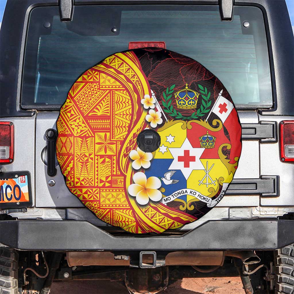 Tonga Culture Spare Tire Cover Ngatu Pattern with Plumeria and Hibiscus