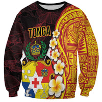Tonga Culture Sweatshirt Ngatu Pattern with Plumeria and Hibiscus LT03 Unisex Black - Polynesian Pride