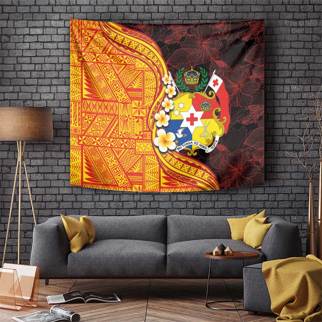 Tonga Culture Tapestry Ngatu Pattern with Plumeria and Hibiscus LT03 - Polynesian Pride