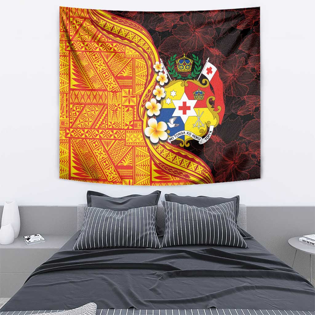 Tonga Culture Tapestry Ngatu Pattern with Plumeria and Hibiscus LT03 - Polynesian Pride