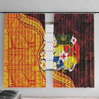 Tonga Culture Window Curtain Ngatu Pattern with Plumeria and Hibiscus LT03 With Hooks Black - Polynesian Pride