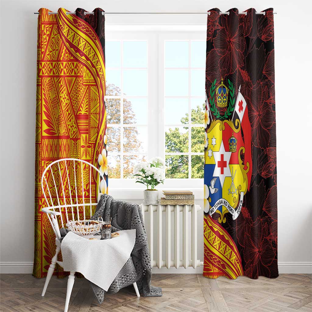 Tonga Culture Window Curtain Ngatu Pattern with Plumeria and Hibiscus LT03 - Polynesian Pride