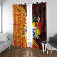 Tonga Culture Window Curtain Ngatu Pattern with Plumeria and Hibiscus LT03 With Grommets Black - Polynesian Pride