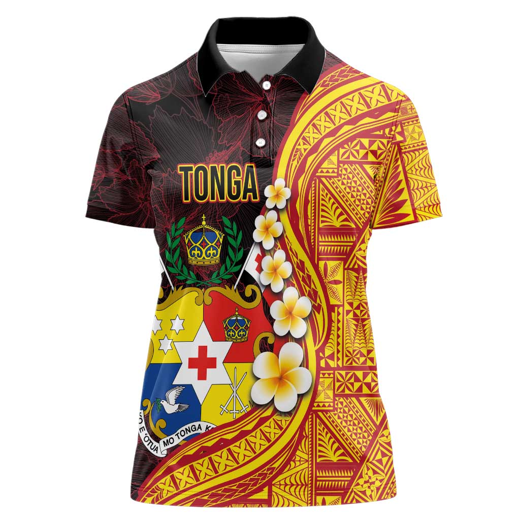 Tonga Culture Women Polo Shirt Ngatu Pattern with Plumeria and Hibiscus