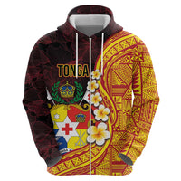 Tonga Culture Zip Hoodie Ngatu Pattern with Plumeria and Hibiscus LT03 - Polynesian Pride