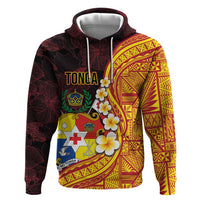 Tonga Culture Zip Hoodie Ngatu Pattern with Plumeria and Hibiscus LT03 Pullover Hoodie Black - Polynesian Pride