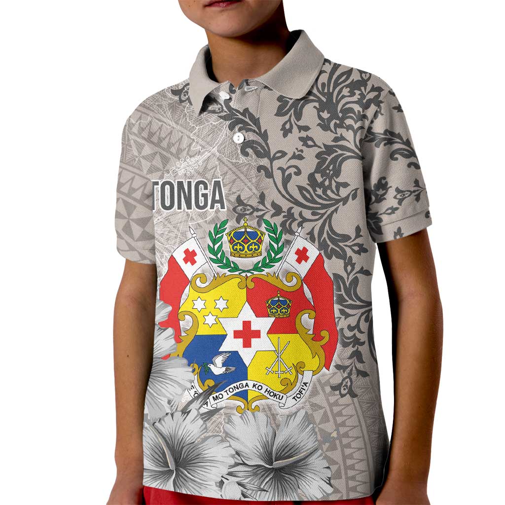 Tonga Culture Kid Polo Shirt Ngatu Pattern and Blooming Hibiscus