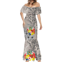 Tonga Culture Mermaid Dress Ngatu Pattern and Blooming Hibiscus LT03 - Polynesian Pride