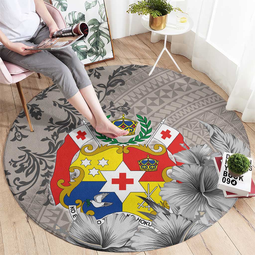 Tonga Culture Round Carpet Ngatu Pattern and Blooming Hibiscus LT03 - Polynesian Pride