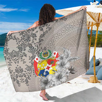 Tonga Culture Sarong Ngatu Pattern and Blooming Hibiscus LT03 One Size 44 x 66 inches Light Gray - Polynesian Pride