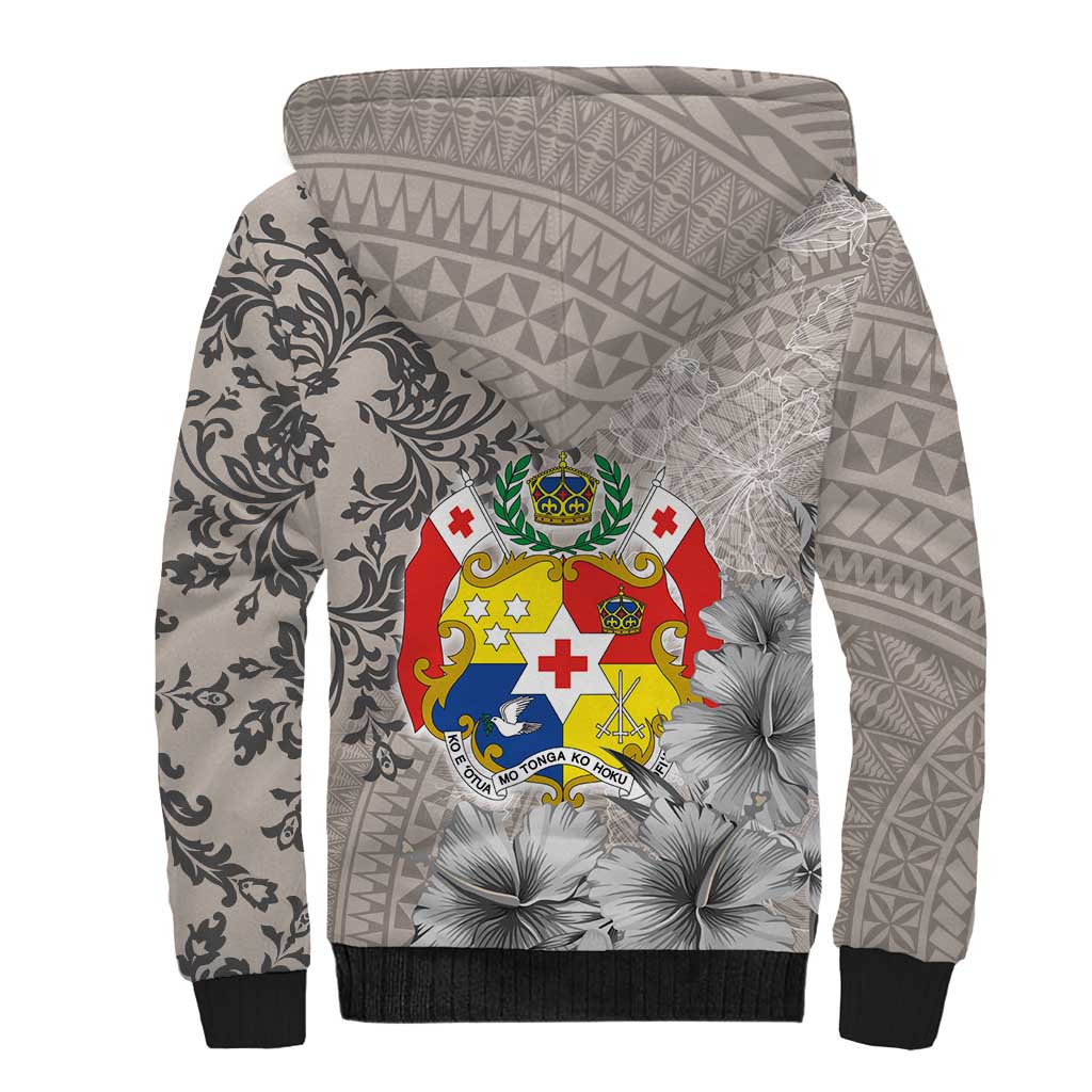 Tonga Culture Sherpa Hoodie Ngatu Pattern and Blooming Hibiscus LT03 - Polynesian Pride