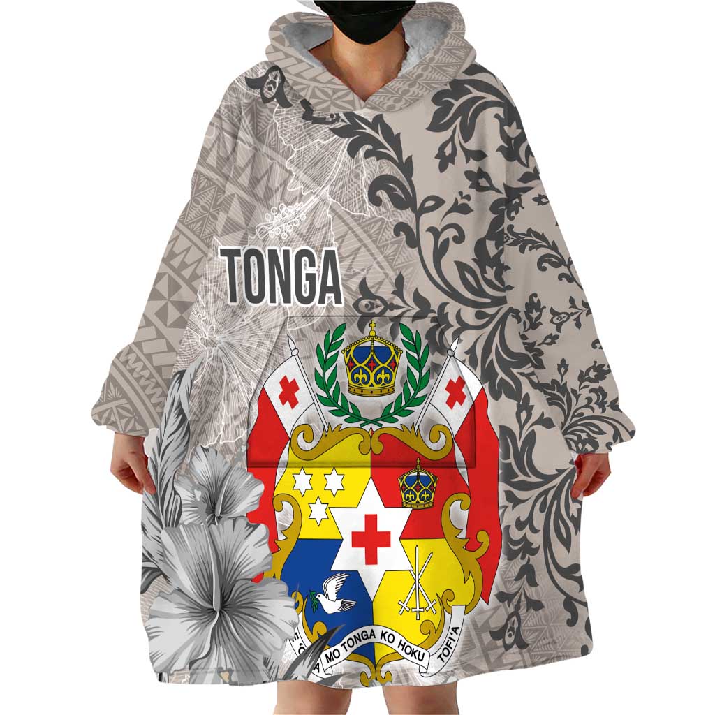 Tonga Culture Wearable Blanket Hoodie Ngatu Pattern and Blooming Hibiscus LT03 - Polynesian Pride