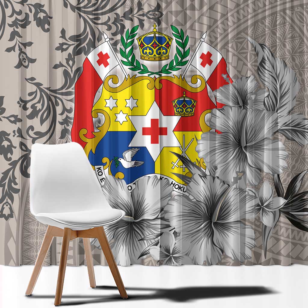 Tonga Culture Window Curtain Ngatu Pattern and Blooming Hibiscus LT03 - Polynesian Pride