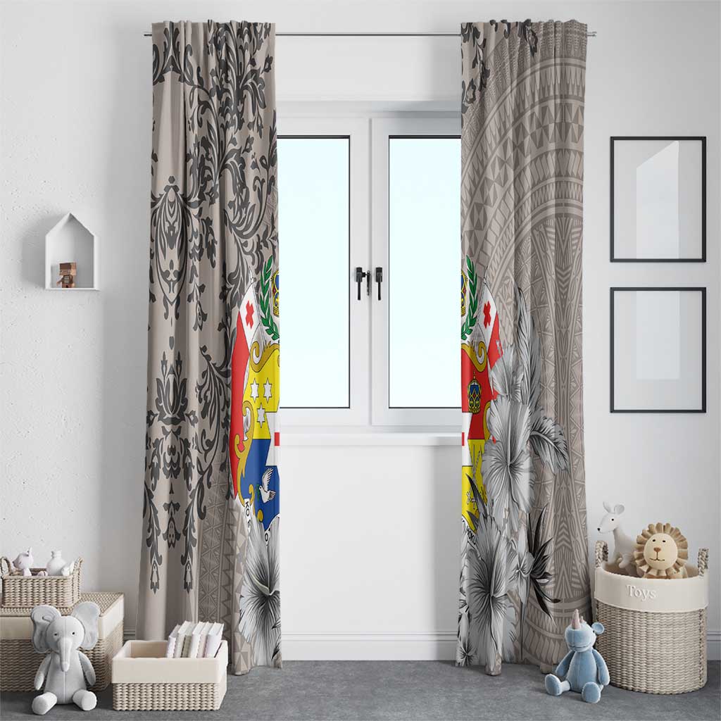 Tonga Culture Window Curtain Ngatu Pattern and Blooming Hibiscus LT03 - Polynesian Pride