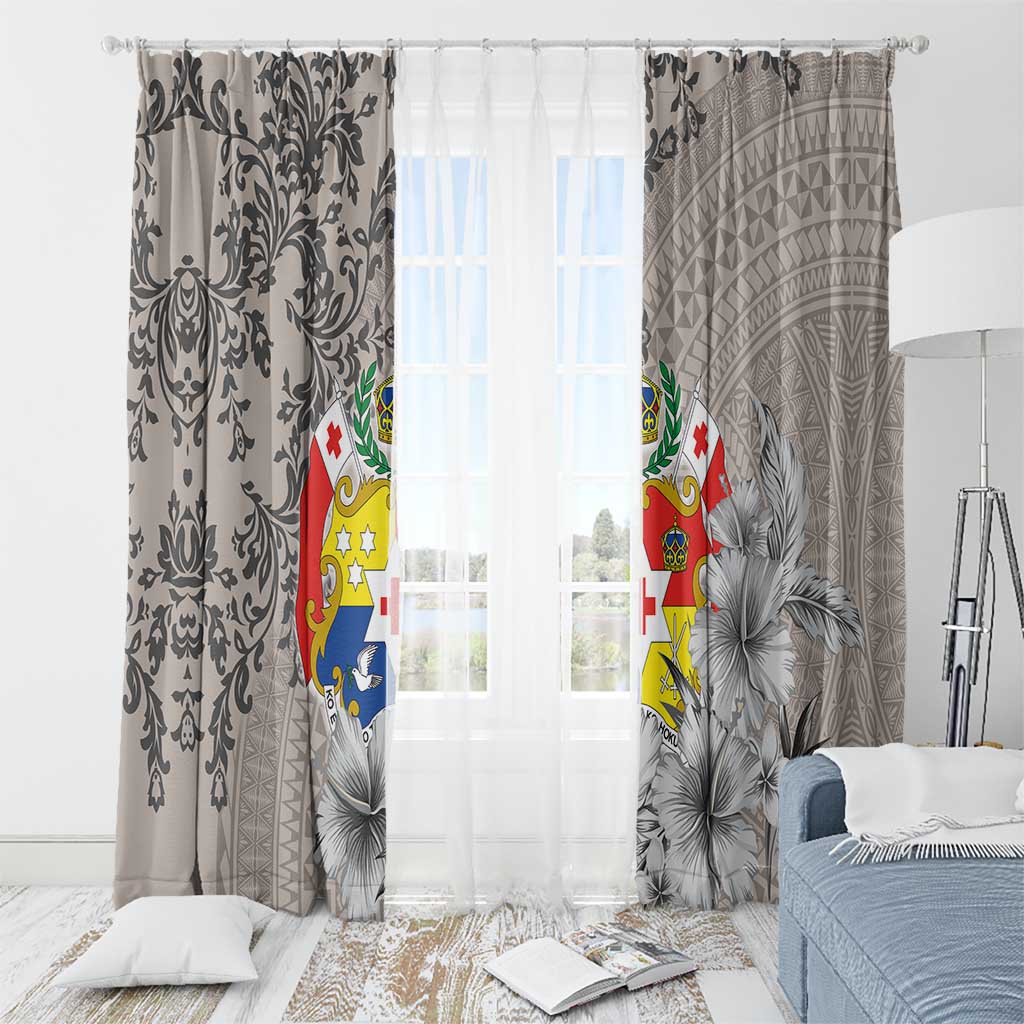 Tonga Culture Window Curtain Ngatu Pattern and Blooming Hibiscus LT03 - Polynesian Pride