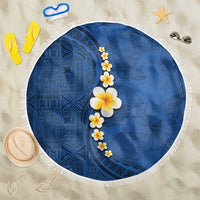 Polynesian Hibiscus and Plumeria with Tapa Pattern Beach Blanket Blue Color LT03 One Size 150cm Blue - Polynesian Pride