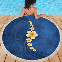 Polynesian Hibiscus and Plumeria with Tapa Pattern Beach Blanket Blue Color LT03 - Polynesian Pride