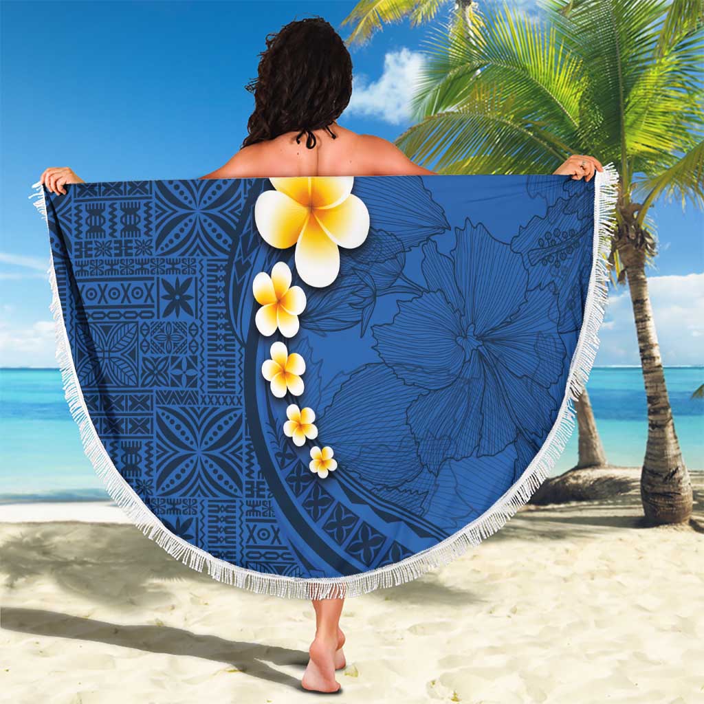 Polynesian Hibiscus and Plumeria with Tapa Pattern Beach Blanket Blue Color LT03 - Polynesian Pride