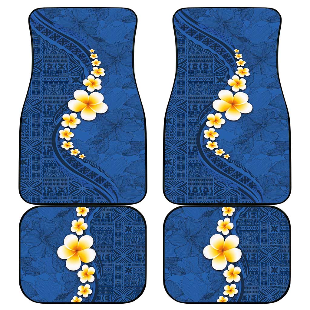 Polynesian Hibiscus and Plumeria with Tapa Pattern Car Mats Blue Color LT03 - Polynesian Pride