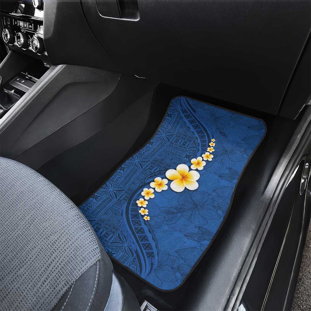 Polynesian Hibiscus and Plumeria with Tapa Pattern Car Mats Blue Color LT03 - Polynesian Pride
