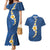 Polynesian Hibiscus and Plumeria with Tapa Pattern Couples Matching Mermaid Dress and Hawaiian Shirt Blue Color