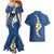 Polynesian Hibiscus and Plumeria with Tapa Pattern Couples Matching Mermaid Dress and Hawaiian Shirt Blue Color